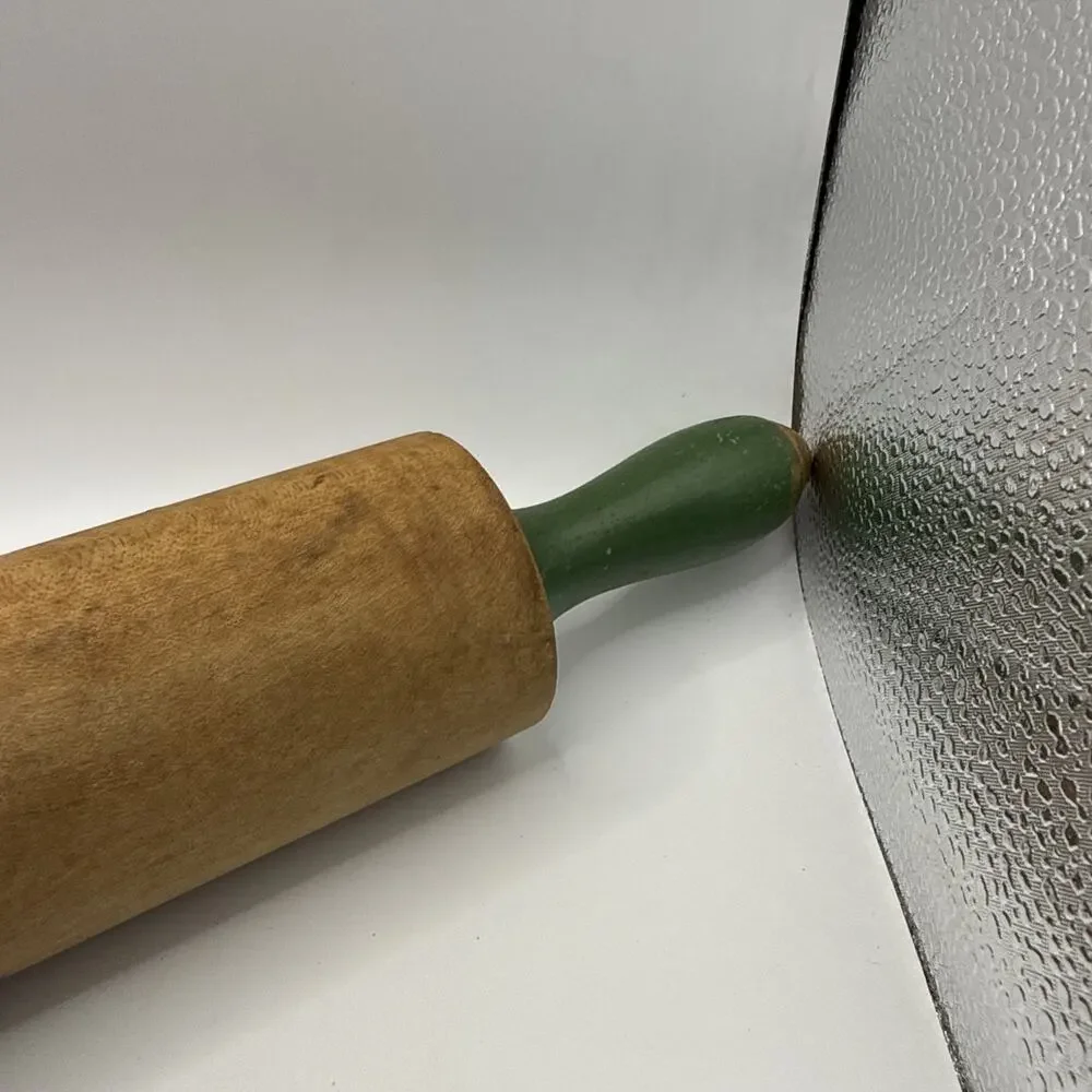 1940’s Vintage Wooden Rolling Pin With Green Handles 17.5”